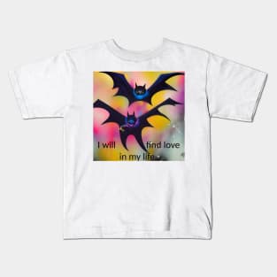 Love mantra with bats, colorful design, artistic Kids T-Shirt